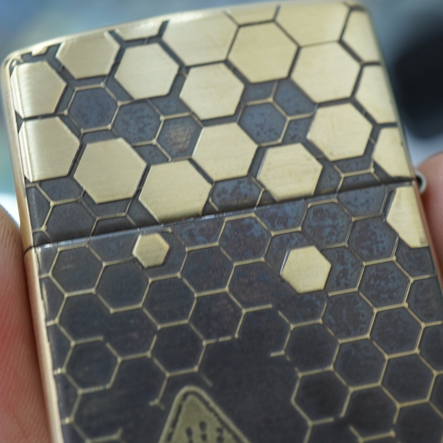 Zippo Antique Brass Deep Carved Honeycomb Half Skull - CC155