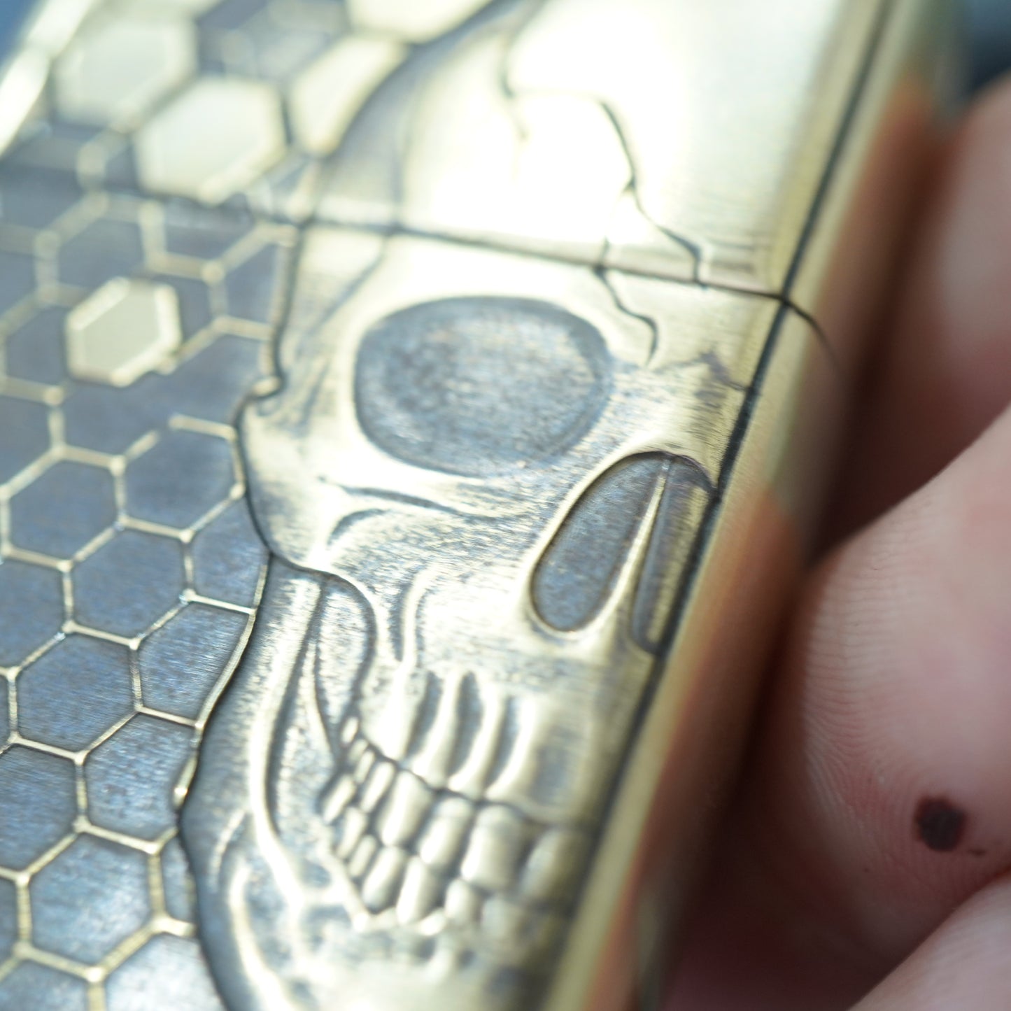 Zippo Antique Brass Deep Carved Honeycomb Half Skull - CC155