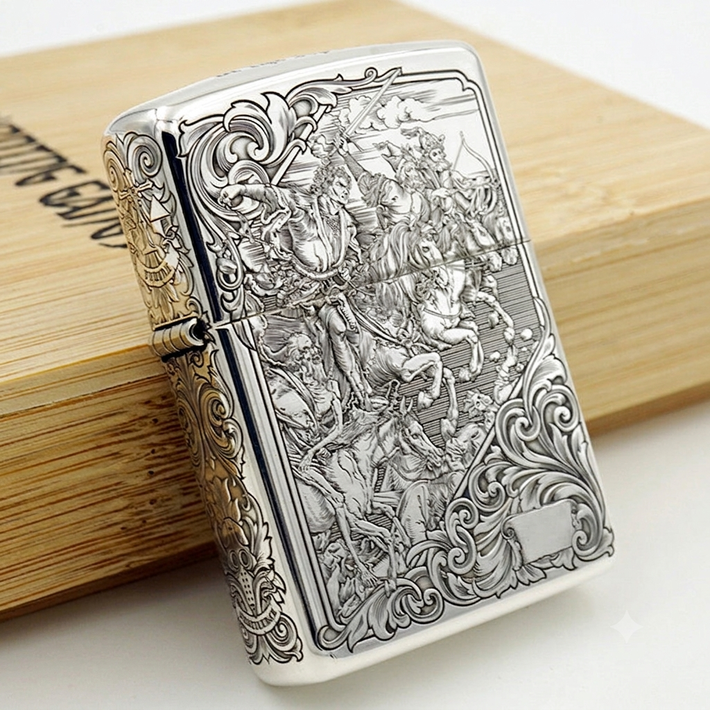 Zippo Armor Sterling Silver Lighter – 3D Deep Engraved "Four Horsemen of the Apocalypse" Limited Edition