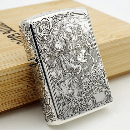 Zippo Armor Sterling Silver Lighter – 3D Deep Engraved "Four Horsemen of the Apocalypse" Limited Edition