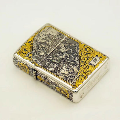 Zippo Armor Sterling Silver "Four Horsemen" Lighter – Deep Engraved with 24K Gold Inlay
