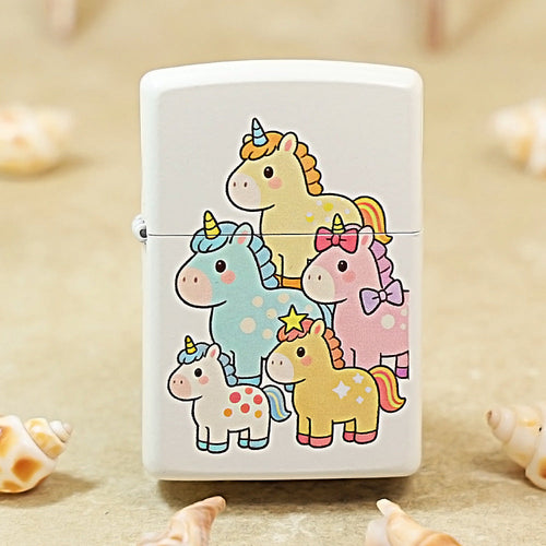 Zippo Matte White Lucky Unicorn Graphic 205-DS473
