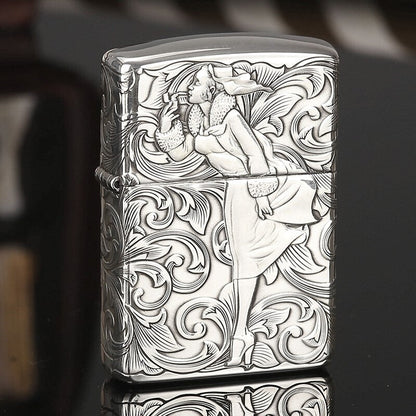 Zippo Armor Sterling Silver Lighter - Deep Carved Windy & Tanggrass Edition
