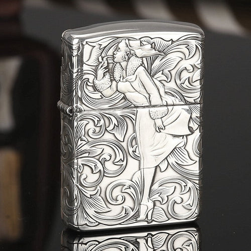 Zippo Armor Sterling Silver Lighter - Deep Carved Windy & Tanggrass Edition