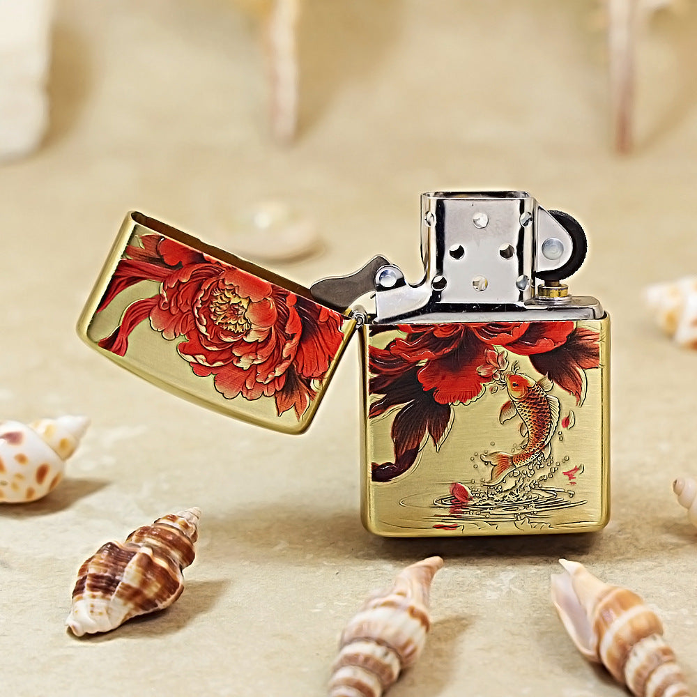 Zippo Armor 3D Engraved Peony & Koi Fish Edition 162-DS400
