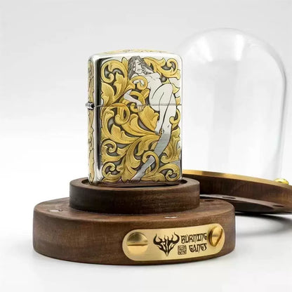 Zippo Armor Sterling Silver Hand-Engraved "Tang Grass Fairy" with 24K Gold