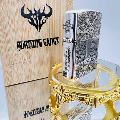 Zippo Armor Sterling Silver Lighter – Hand-Engraved Apocalypse Mythos