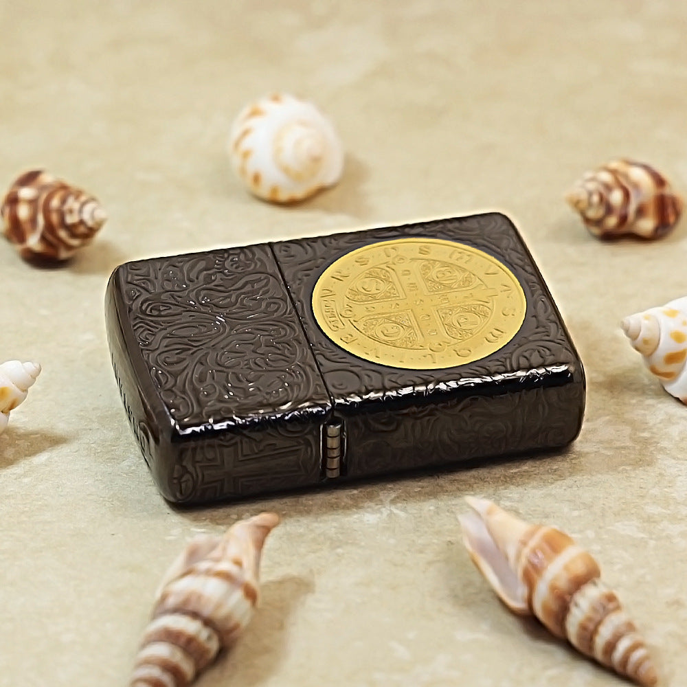 Zippo 3D Carving Gold-Plated Saint Benedict Seal 205-DS315