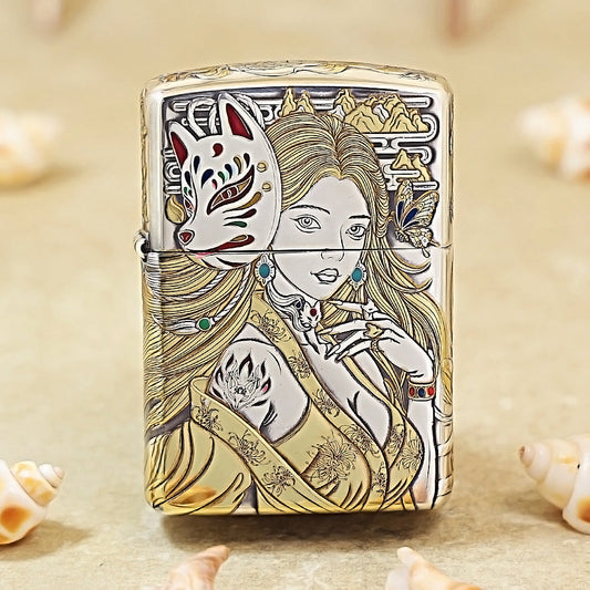 Zippo Silver-Plated-5-Side Engraved Nine-Tailed Fox 162-DS257