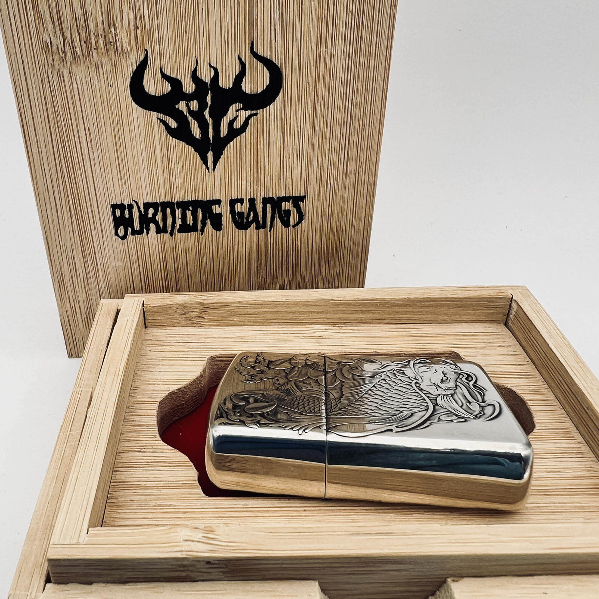 Zippo Armor Sterling Silver Lighter – Hand-Engraved 3D High-Relief "Lotus & Koi Fish"