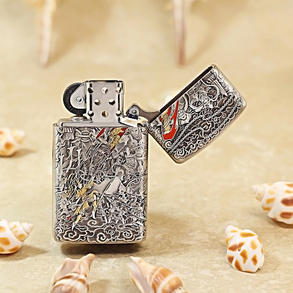 Zippo Slim Silver-Plated Shell-Sun Wukong Engraving DS360