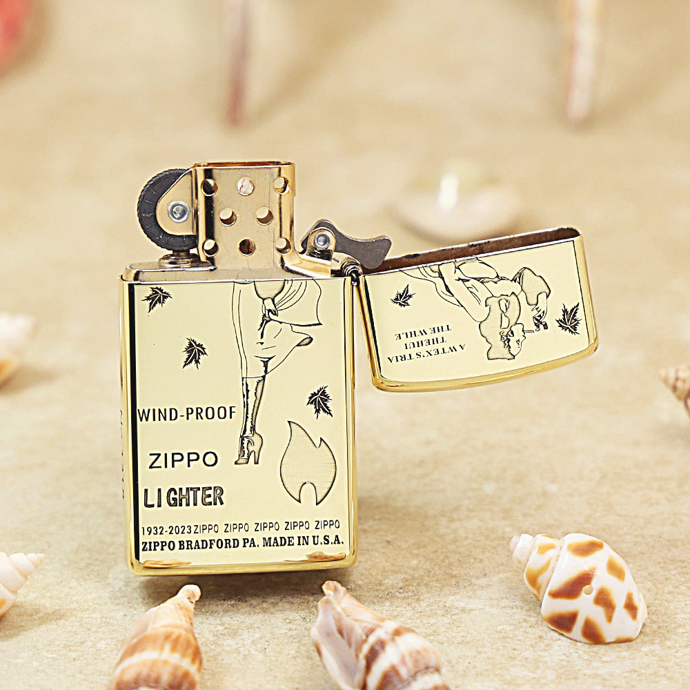Zippo Slim Gold High-End Carved Windy Lady DS421