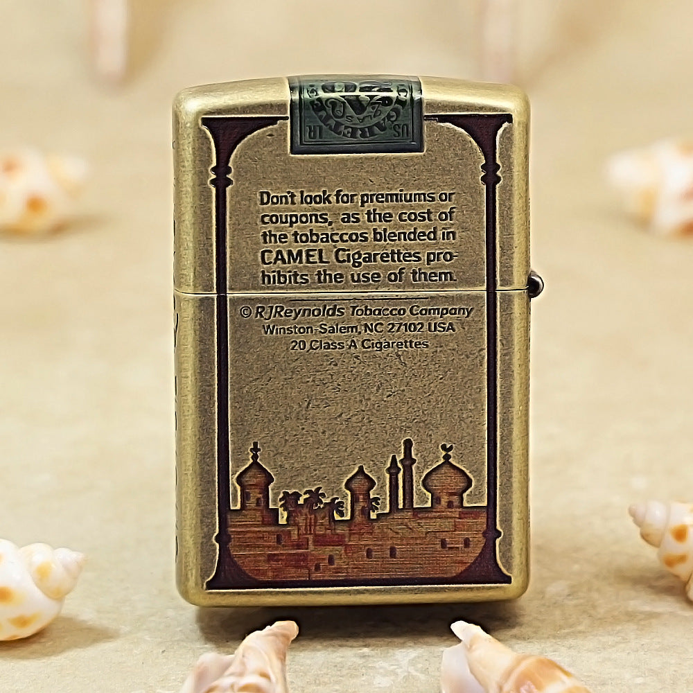 Zippo Vintage Antique Bronze Camel Lighter – WWII Style Embossed Metal Kerosene Lighter 205-DS260