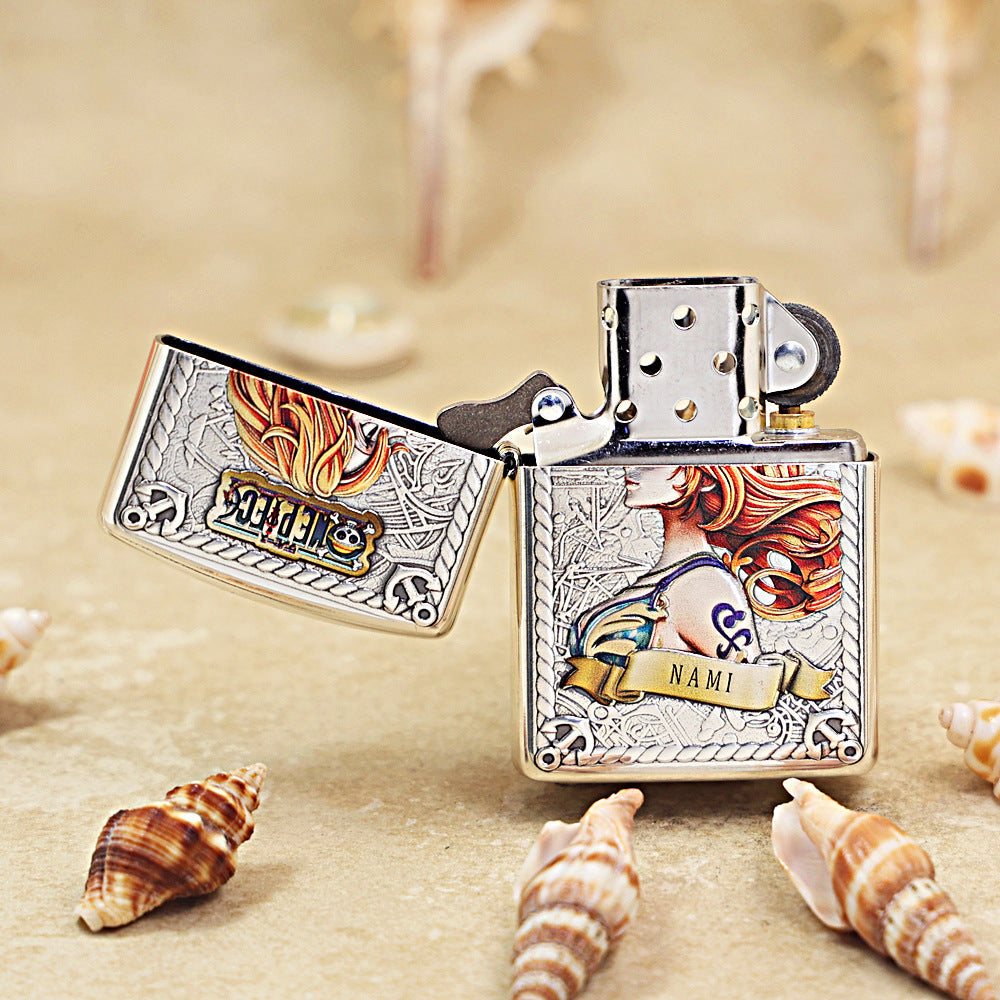 Zippo 3D Relief Embossed Silver-Plated Metal Nami-One Piece 162-DS226