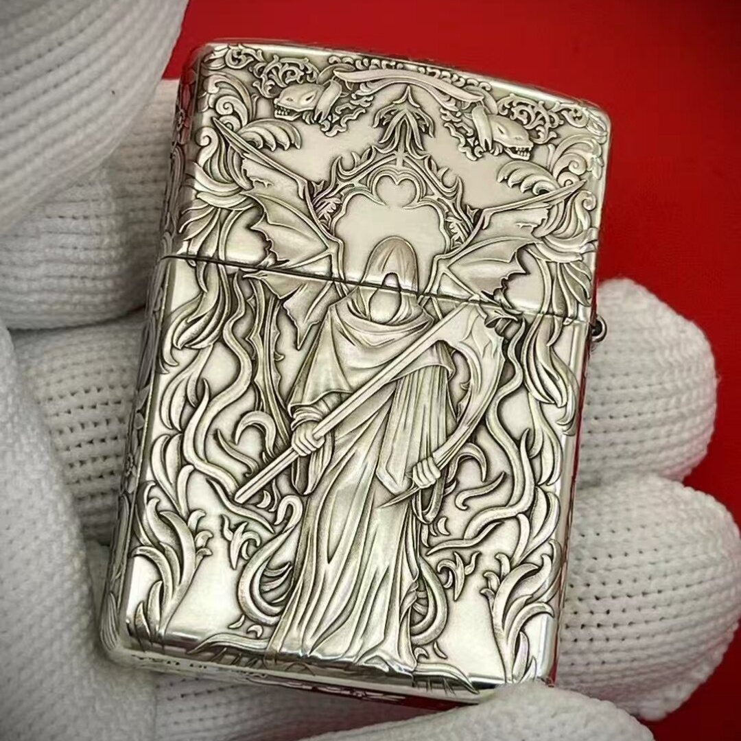 Zippo Armor Sterling Silver High-Relief 5-Side Engraved "Devil & Angel"