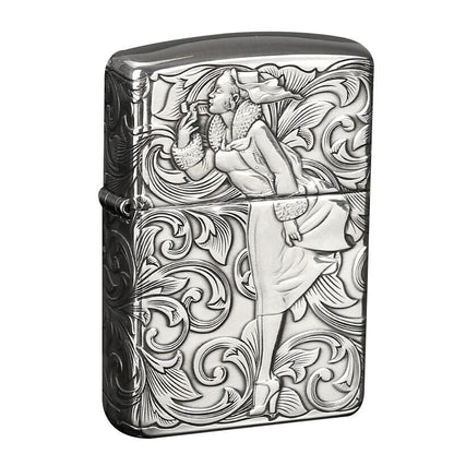 Zippo Armor Sterling Silver Lighter - Deep Carved Windy & Tanggrass Edition