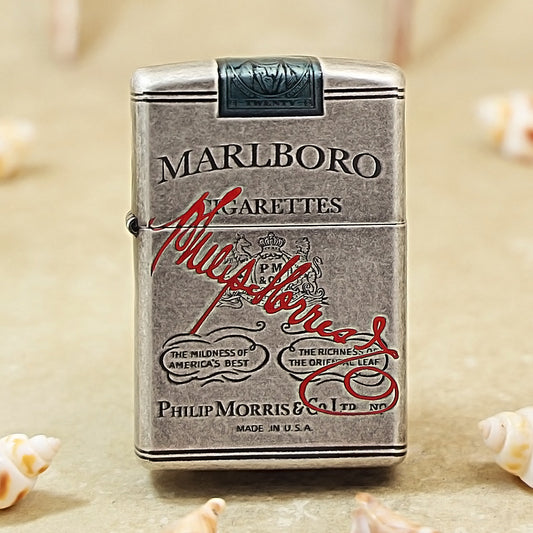 Zippo Antique Silver Marlboro WWII Lighter MC37
