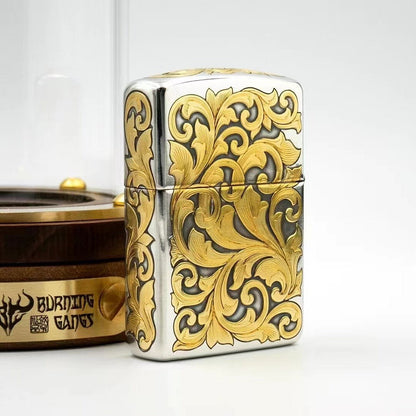 Zippo Armor Sterling Silver Hand-Engraved "Tang Grass Fairy" with 24K Gold