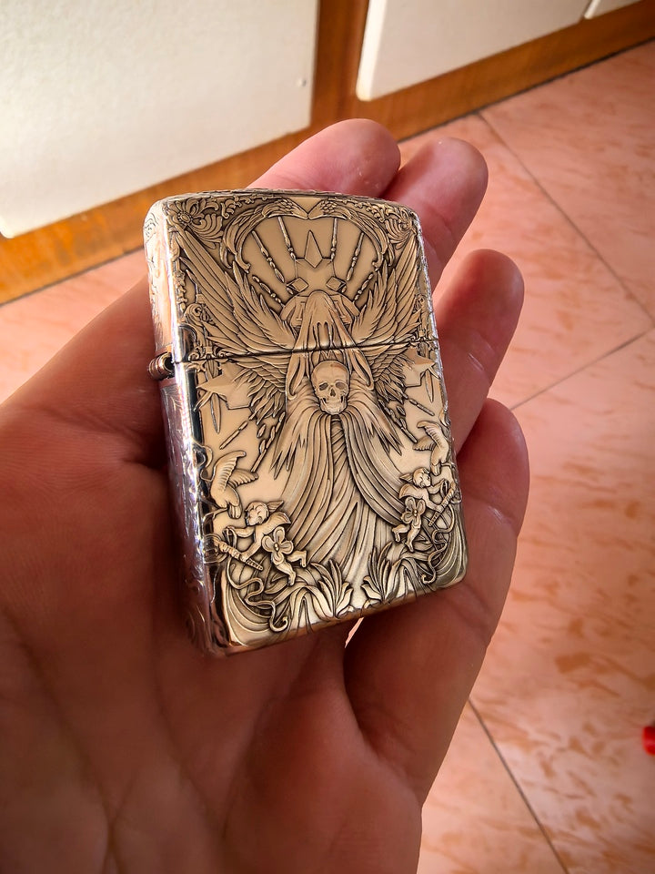 Zippo Armor Sterling Silver High-Relief 5-Side Engraved "Devil & Angel"