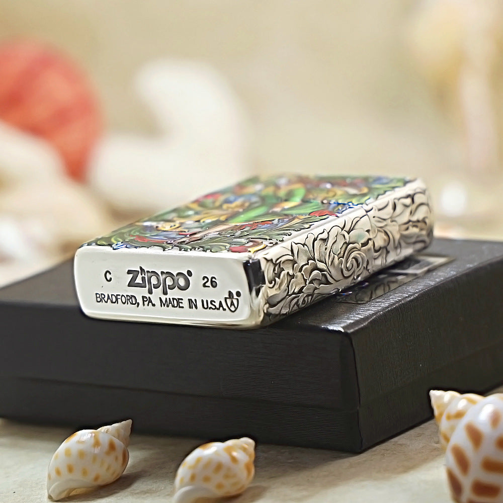 Zippo Armor Silver-Plated 3D Relief Lighter - Iconic "Windy Girl" Painted Edition 162-DS290