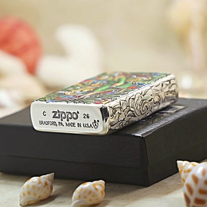Zippo Armor Silver-Plated 3D Relief Lighter - Iconic "Windy Girl" Painted Edition 162-DS290