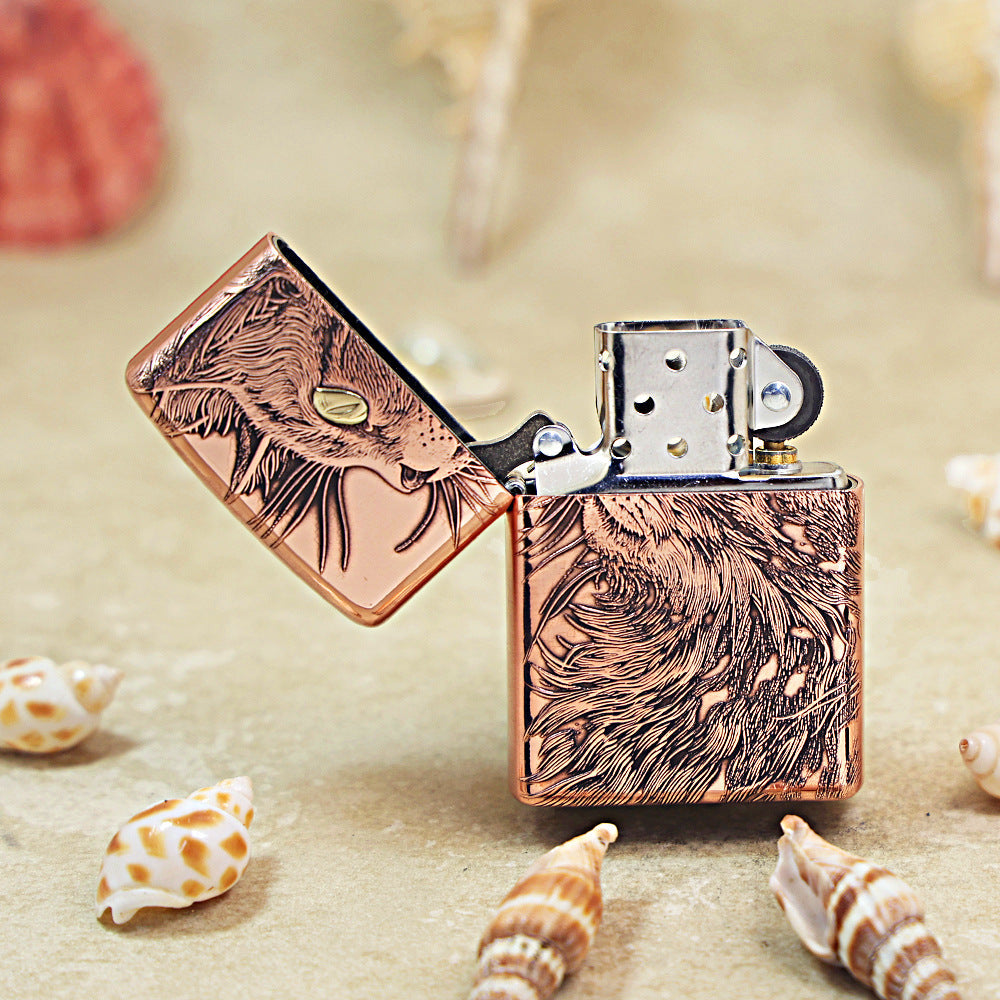 Zippo Purple Copper 3D Cat Relief Engraving 205-DS372