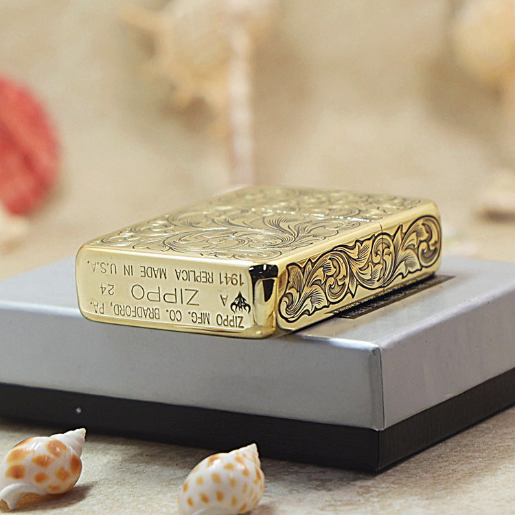 Zippo Exquisitely Carved Large Leaf Scrollwork Pattern DS397
