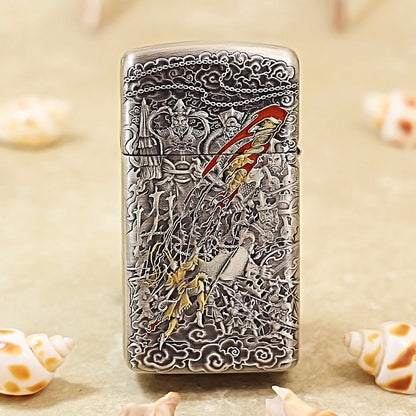 Zippo Slim Silver-Plated Shell-Sun Wukong Engraving DS360