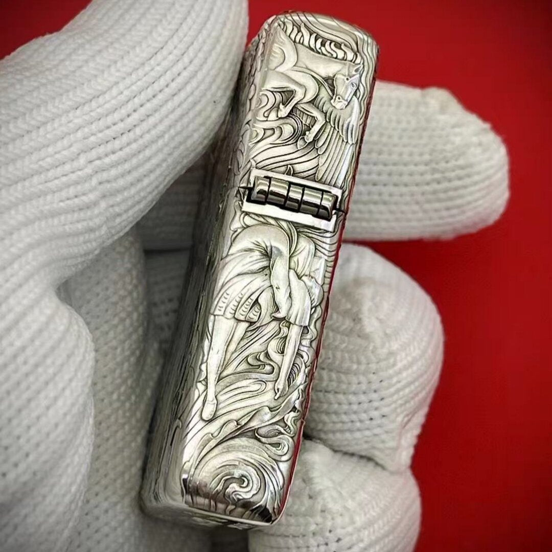 Zippo Armor Sterling Silver High-Relief 5-Side Engraved "Devil & Angel"