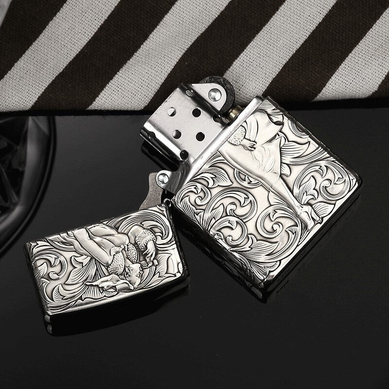 Zippo Armor Sterling Silver Lighter - Deep Carved Windy & Tanggrass Edition