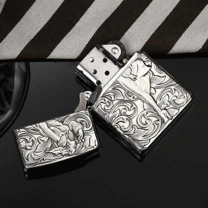 Zippo Armor Sterling Silver Lighter - Deep Carved Windy & Tanggrass Edition