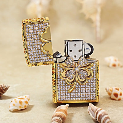 Zippo Gold-Plated Four-Leaf Clover Rhinestone 205-DS336