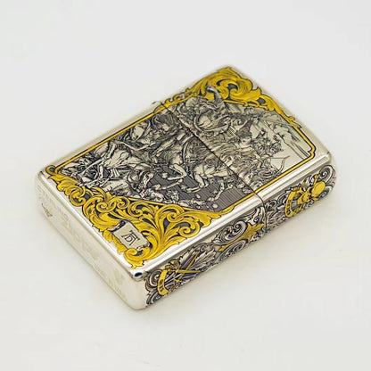 Zippo Armor Sterling Silver "Four Horsemen" Lighter – Deep Engraved with 24K Gold Inlay
