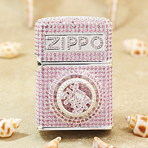 Zippo Pink Crystal-Studded with Feng Shui Coin 205-DS338