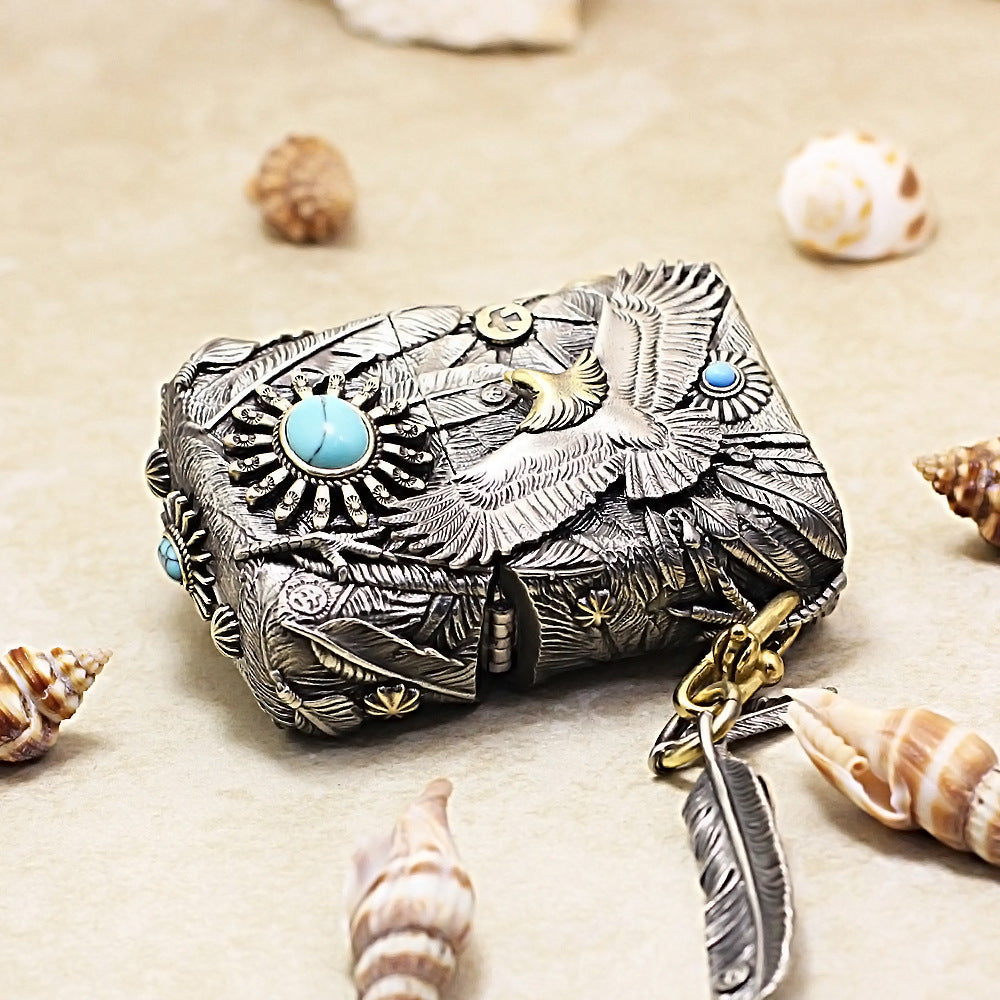 Zippo 3D Engraved Eagle Feathers & Turquoise 205-DS357