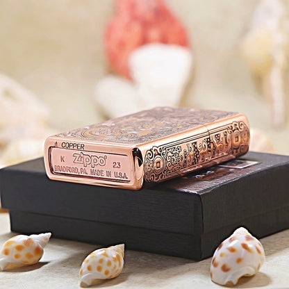 Zippo Red Copper 3D Carved Pixiu Pattern 205-DS355