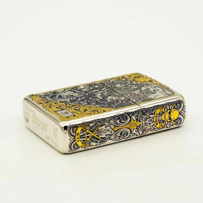 Zippo Armor Sterling Silver "Four Horsemen" Lighter – Deep Engraved with 24K Gold Inlay