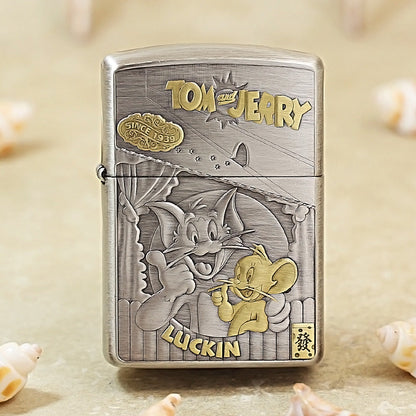 Zippo Two-Tone Smoked Silver Engraved Tom & Jerry 162-DS268