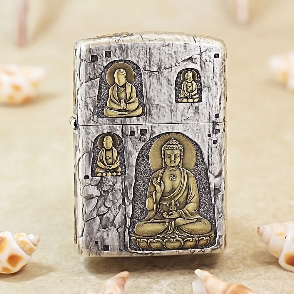 Zippo Intricate Two-Tone Antique Stone Grotto Buddha Relief 162-DS196