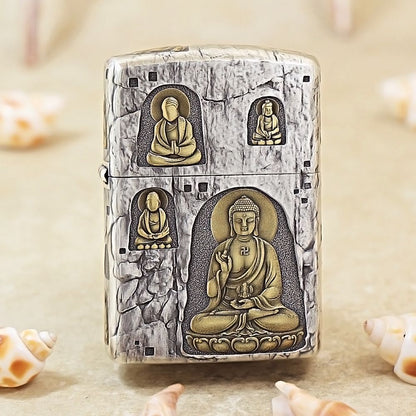 Zippo Intricate Two-Tone Antique Stone Grotto Buddha Relief 162-DS196