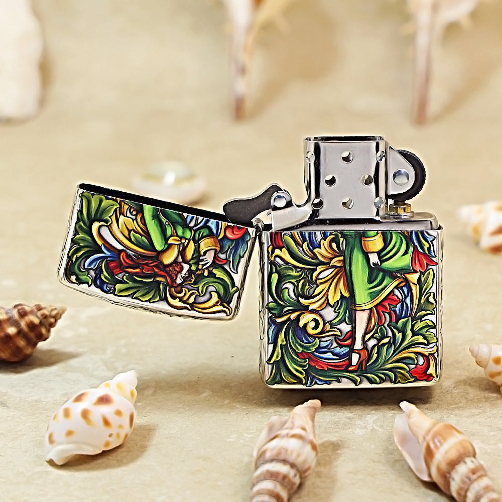 Zippo Armor Silver-Plated 3D Relief Lighter - Iconic "Windy Girl" Painted Edition 162-DS290