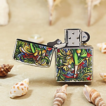 Zippo Armor Silver-Plated 3D Relief Lighter - Iconic "Windy Girl" Painted Edition 162-DS290