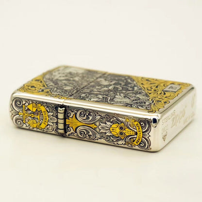 Zippo Armor Sterling Silver "Four Horsemen" Lighter – Deep Engraved with 24K Gold Inlay