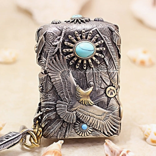 Zippo 3D Engraved Eagle Feathers & Turquoise 205-DS357