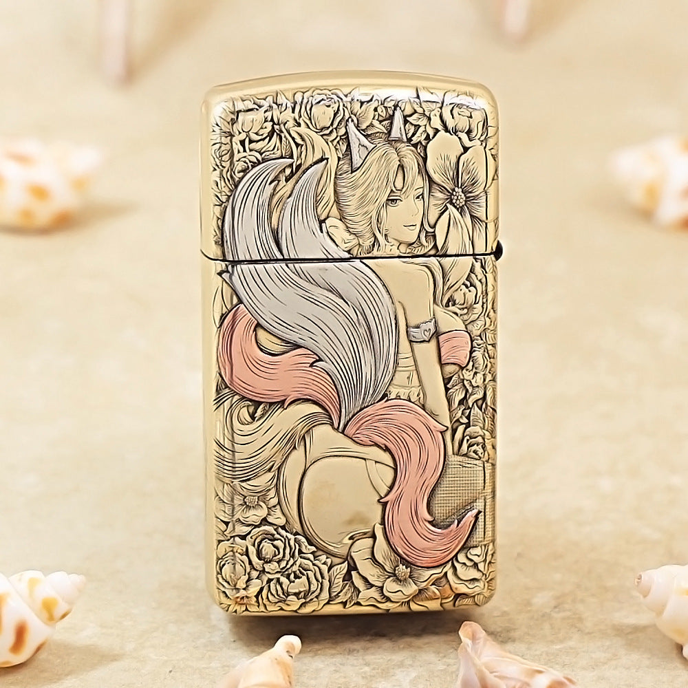 Zippo Slim 3D Relief Nine-Tailed Fox & Beauty DS367