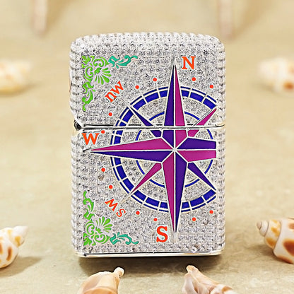 Zippo Silver-Plated Compass & Vintage Pattern 205-DS334