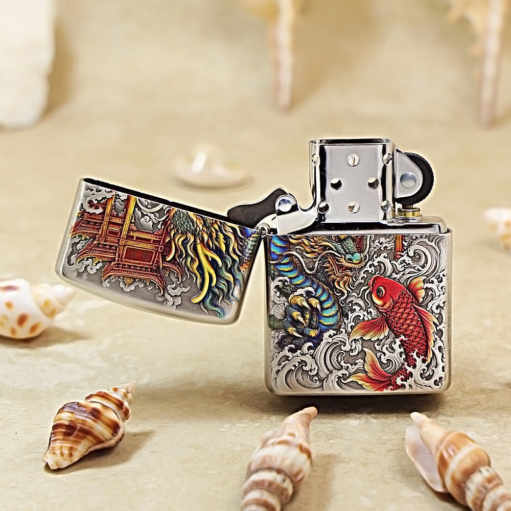 Zippo Painted Carp Leaping Over the Dragon's Gate 162-DS214