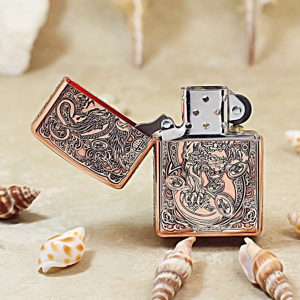 Zippo Red Copper 3D Carved Pixiu Pattern 205-DS355