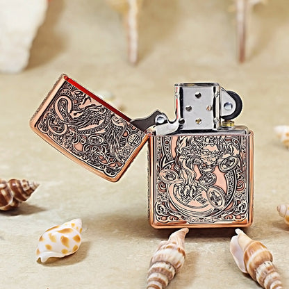 Zippo Red Copper 3D Carved Pixiu Pattern 205-DS355