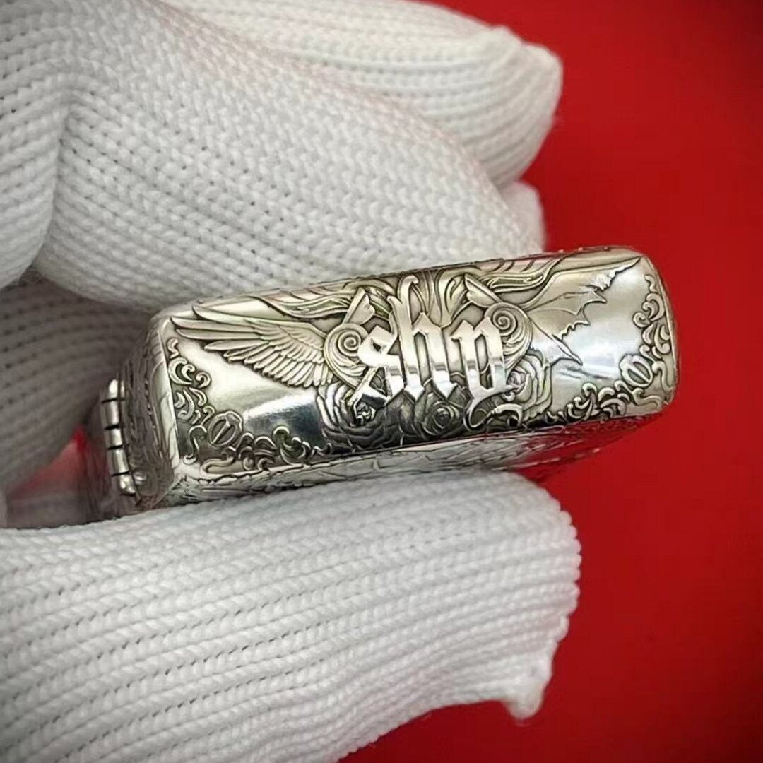 Zippo Armor Sterling Silver High-Relief 5-Side Engraved "Devil & Angel"